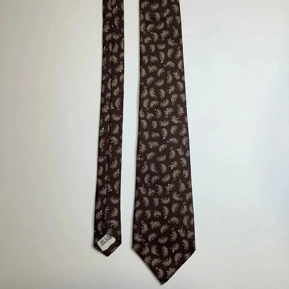Vintage Nino Cerruti 100% Silk Tie Brown Orange Paisley Foulard Necktie 3" - Picture 5 of 11